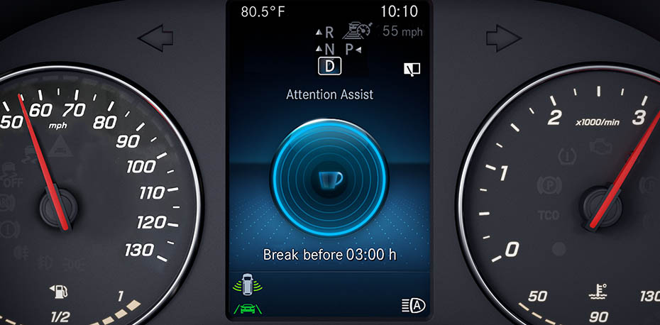 View of the dashboard indicator for Attention Assist. 
